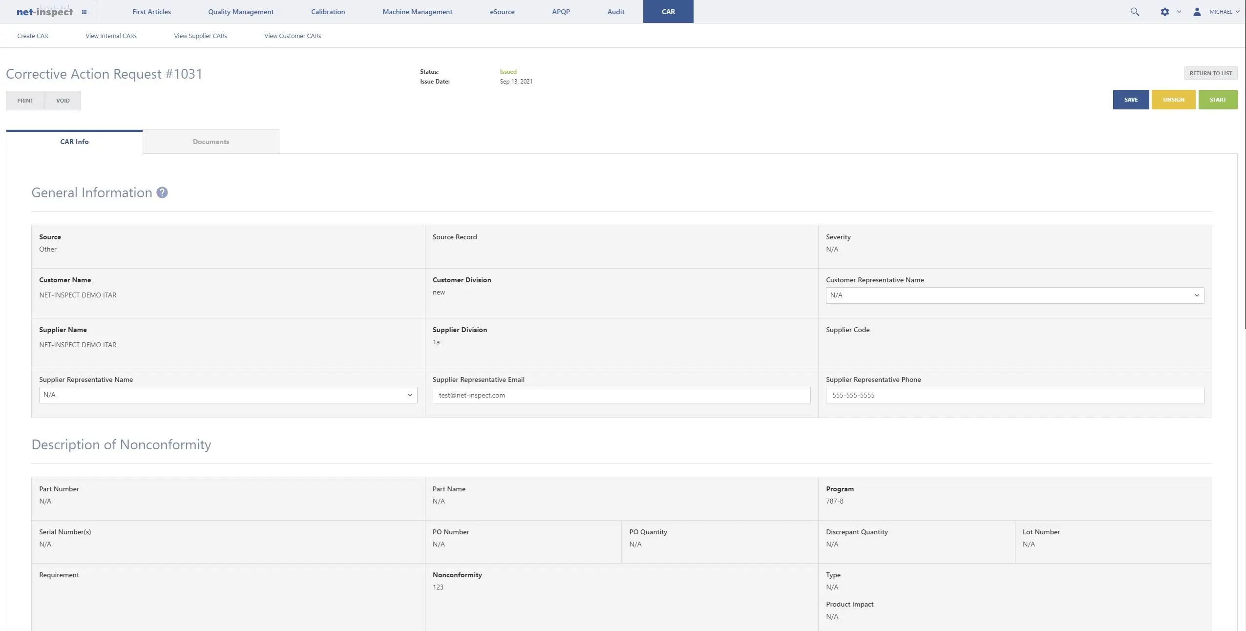 Net-Inspect Corrective Action Request Module