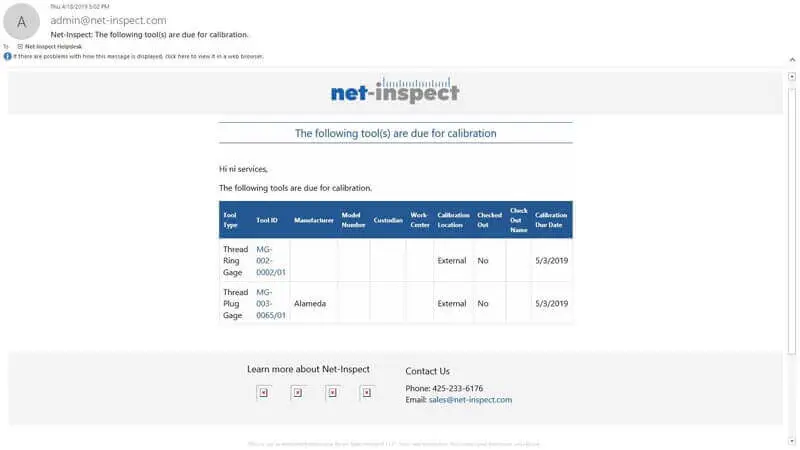 Receive tool calibration alerts